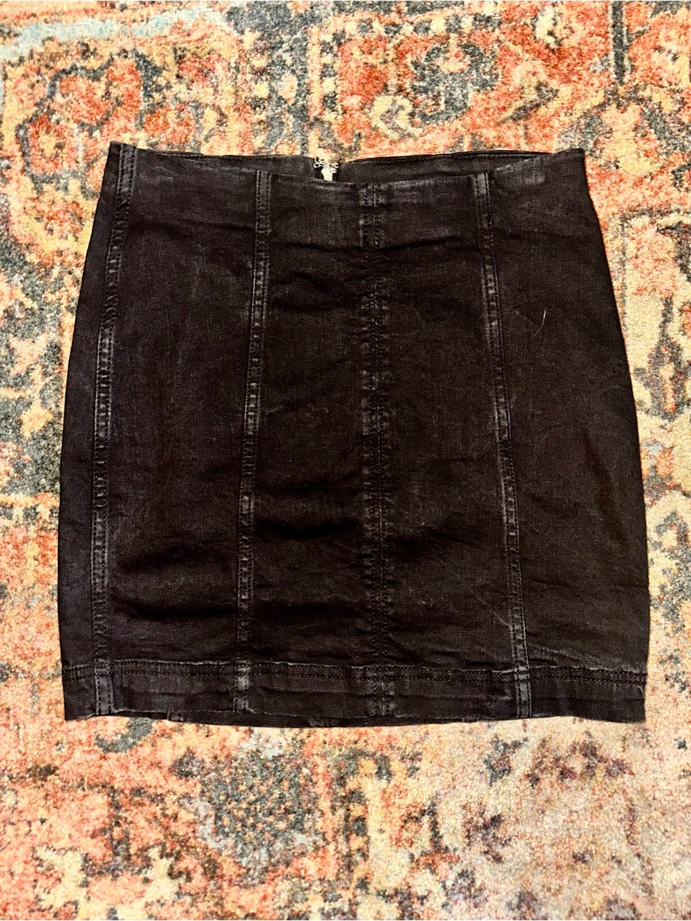 Free People Black Panel-Seam Denim Mini Skirt